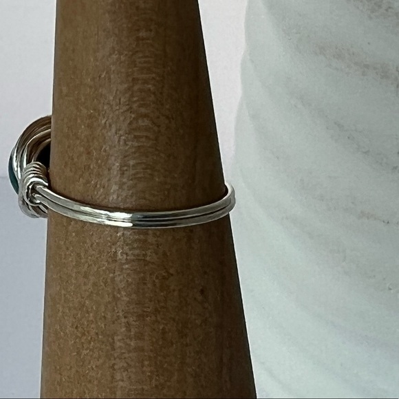 Cyan Blue Turquoise Sterling Silver Wire Wrap Ring - Picture 6 of 12